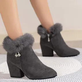 Women's Pointed-Toe Rhinestone Embellished Insulated Cotton Boots 45920585C