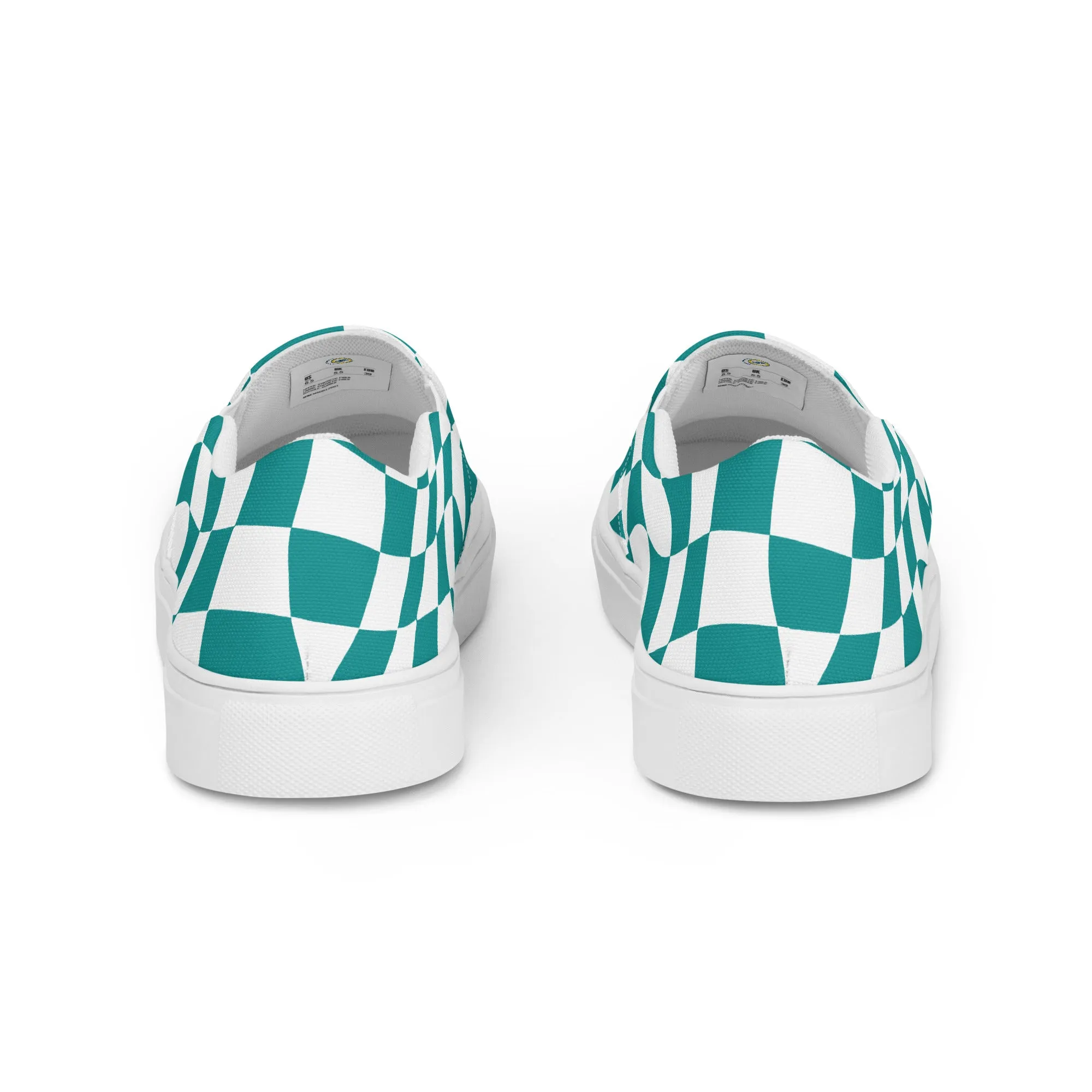 Women’s Teal Checkered slip-on canvas shoes, Women's Teal Casual Shoes