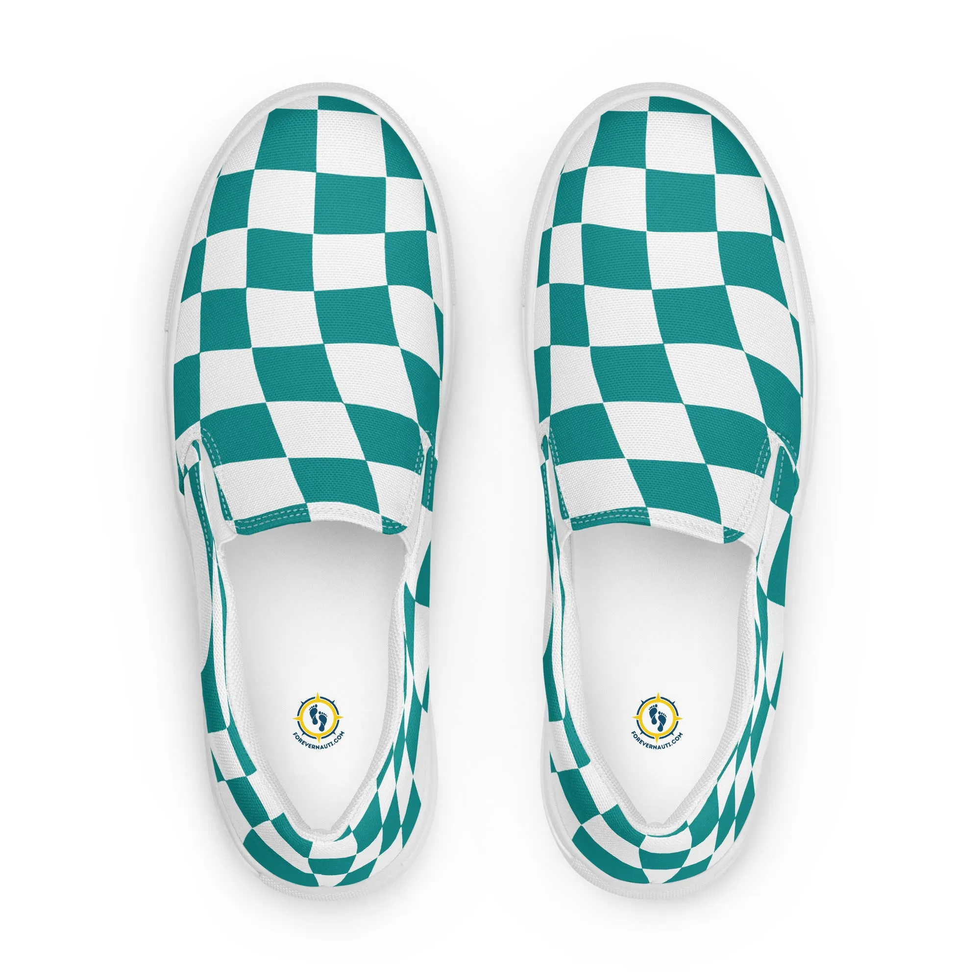 Women’s Teal Checkered slip-on canvas shoes, Women's Teal Casual Shoes