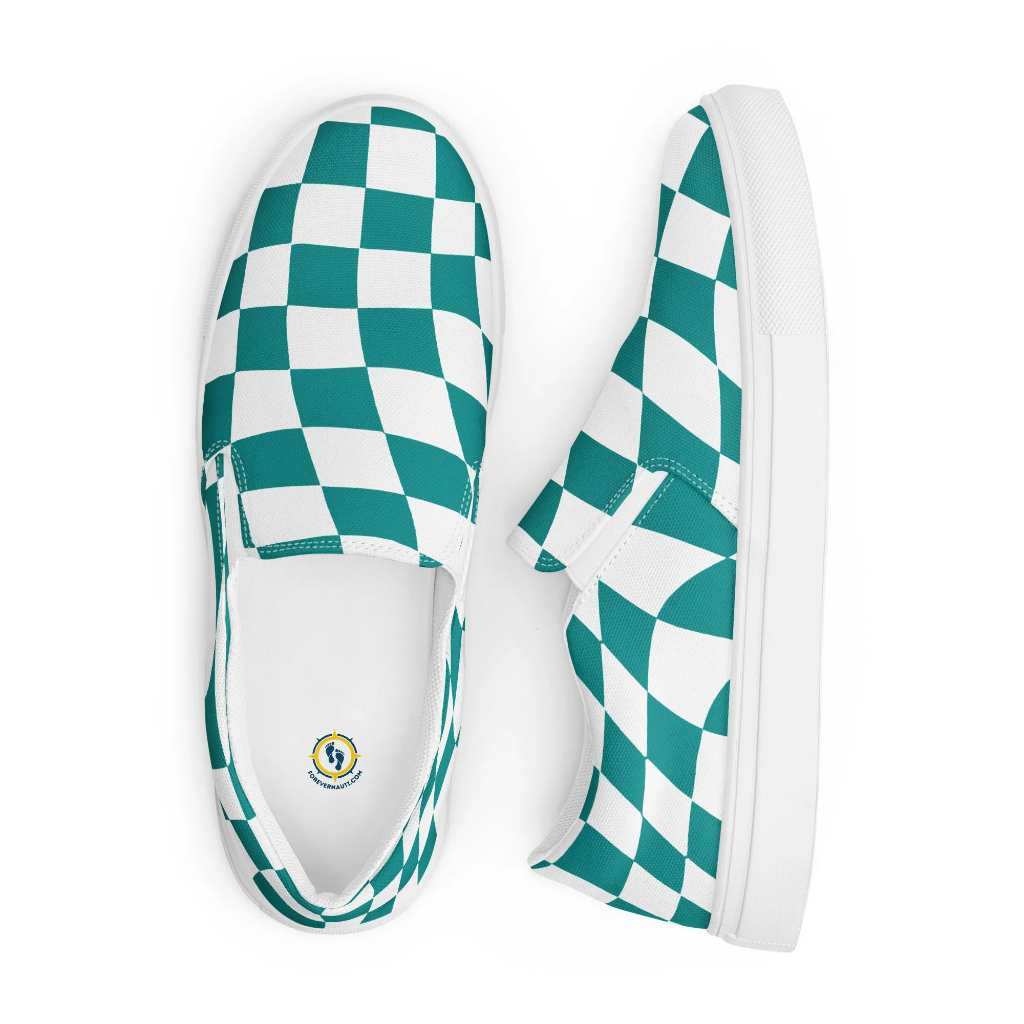 Women’s Teal Checkered slip-on canvas shoes, Women's Teal Casual Shoes